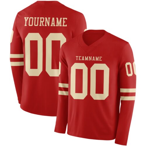 LongSleeve0617 Custom Red Cream Long Sleeve Authentic Football Jersey