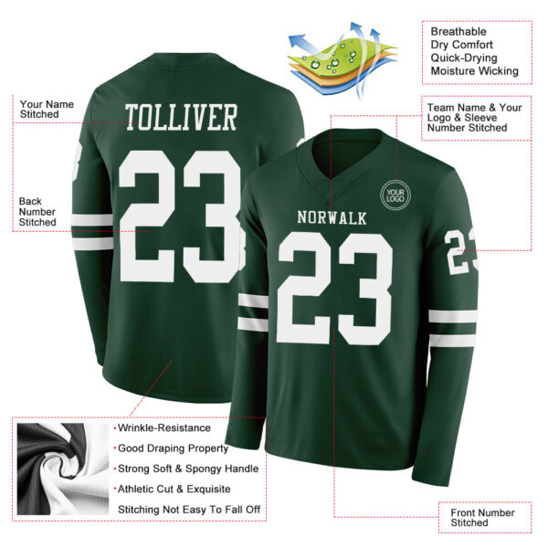 Custom Green White Long Sleeve Authentic Football Jersey