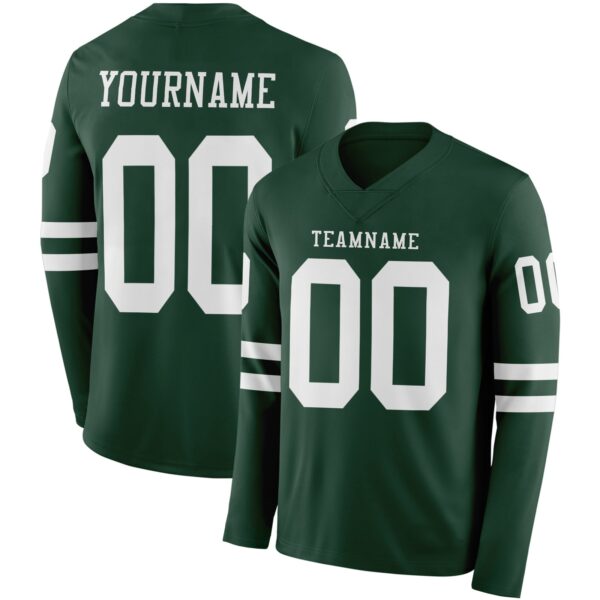 Custom Green White Long Sleeve Authentic Football Jersey