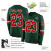Custom Green Red-White Long Sleeve Authentic Football Jersey