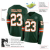 Custom Green White-Orange Long Sleeve Authentic Football Jersey