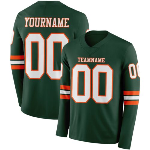Custom Green White-Orange Long Sleeve Authentic Football Jersey