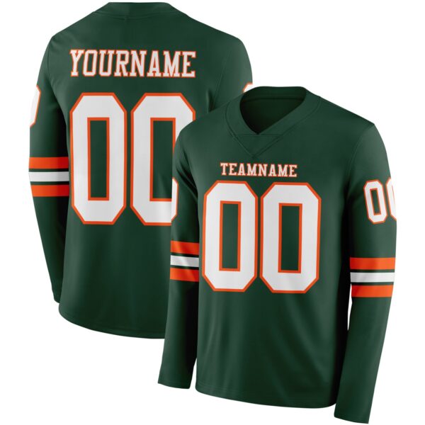 Custom Green White-Orange Long Sleeve Authentic Football Jersey