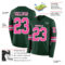 LongSleeve0625-1 Custom Green Pink-White Long Sleeve Authentic Football Jersey
