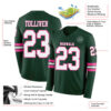 Custom Green White-Pink Long Sleeve Authentic Football Jersey