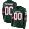 Custom Green White-Pink Long Sleeve Authentic Football Jersey