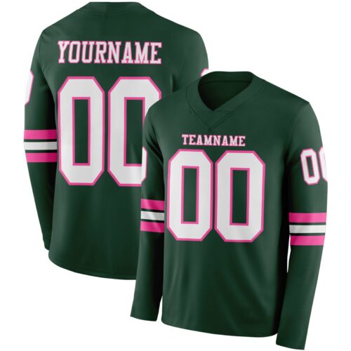 LongSleeve0626 Custom Green White-Pink Long Sleeve Authentic Football Jersey