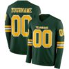 Custom Green Gold-White Long Sleeve Authentic Football Jersey