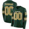 Custom Green Old Gold-White Long Sleeve Authentic Football Jersey