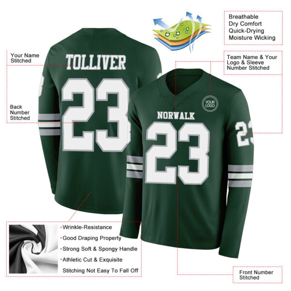 Custom Green White-Gray Long Sleeve Authentic Football Jersey