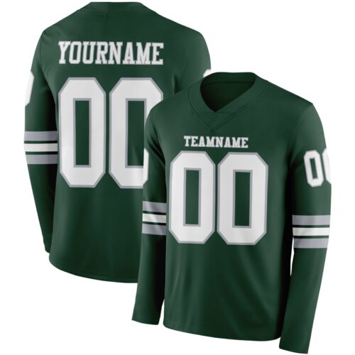 Custom Green White-Gray Long Sleeve Authentic Football Jersey
