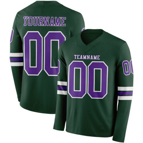 Custom Green Purple-White Long Sleeve Authentic Football Jersey