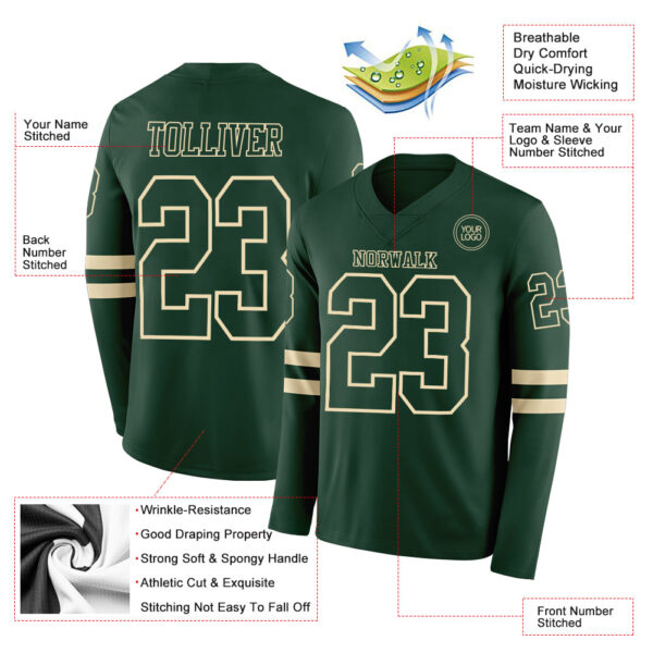 Custom Green Cream Long Sleeve Authentic Football Jersey