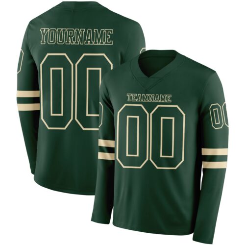 Custom Green Cream Long Sleeve Authentic Football Jersey