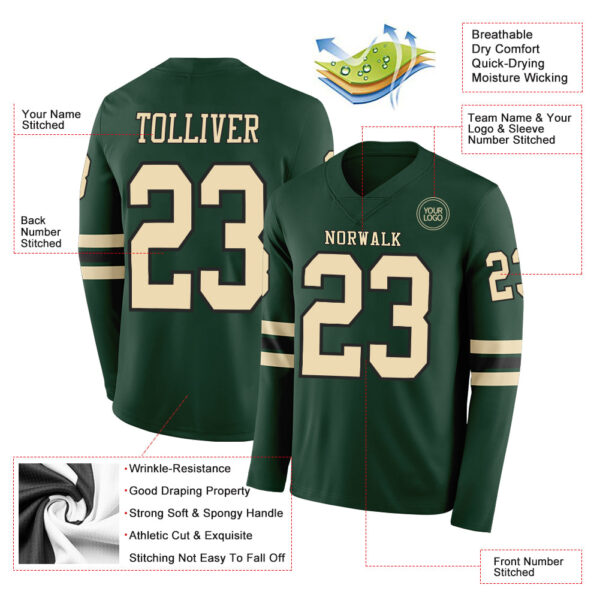 Custom Green Cream-Black Long Sleeve Authentic Football Jersey