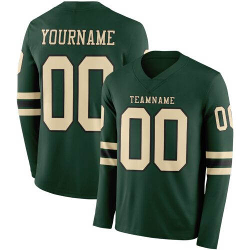 Custom Green Cream-Black Long Sleeve Authentic Football Jersey