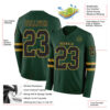 Custom Green Black-Old Gold Long Sleeve Authentic Football Jersey