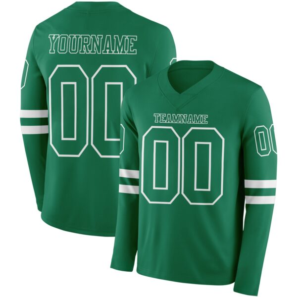 Custom Kelly Green White Long Sleeve Authentic Football Jersey