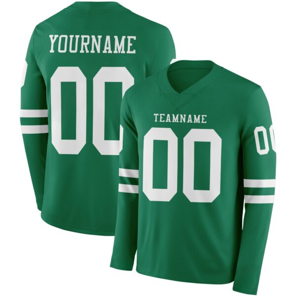 Custom Kelly Green White Long Sleeve Authentic Football Jersey