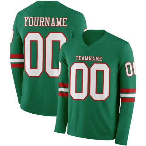 Custom Kelly Green White-Red Long Sleeve Authentic Football Jersey
