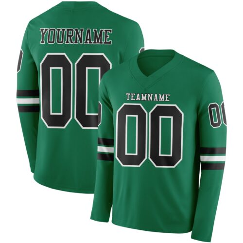 Custom Kelly Green Black-White Long Sleeve Authentic Football Jersey
