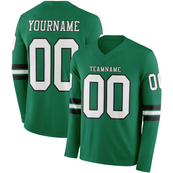Custom Kelly Green White-Black Long Sleeve Authentic Football Jersey