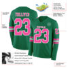 Custom Kelly Green Pink-White Long Sleeve Authentic Football Jersey