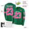 LongSleeve0649-1 Custom Kelly Green Pink-White Long Sleeve Authentic Football Jersey