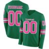Custom Kelly Green Pink-White Long Sleeve Authentic Football Jersey