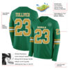 Custom Kelly Green Old Gold-White Long Sleeve Authentic Football Jersey