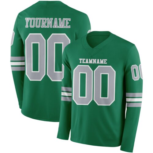 LongSleeve0655 Custom Kelly Green Gray-White Long Sleeve Authentic Football Jersey