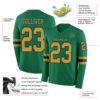 Custom Kelly Green Old Gold-Black Long Sleeve Authentic Football Jersey