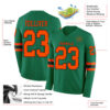 Custom Kelly Green Orange-Black Long Sleeve Authentic Football Jersey