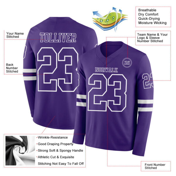 Custom Purple White Long Sleeve Authentic Football Jersey