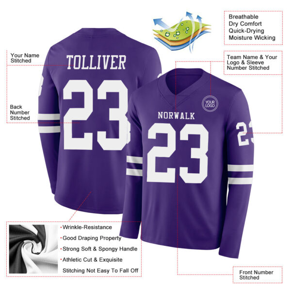 Custom Purple White Long Sleeve Authentic Football Jersey