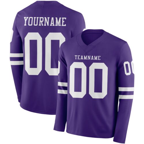 LongSleeve0663 Custom Purple White Long Sleeve Authentic Football Jersey