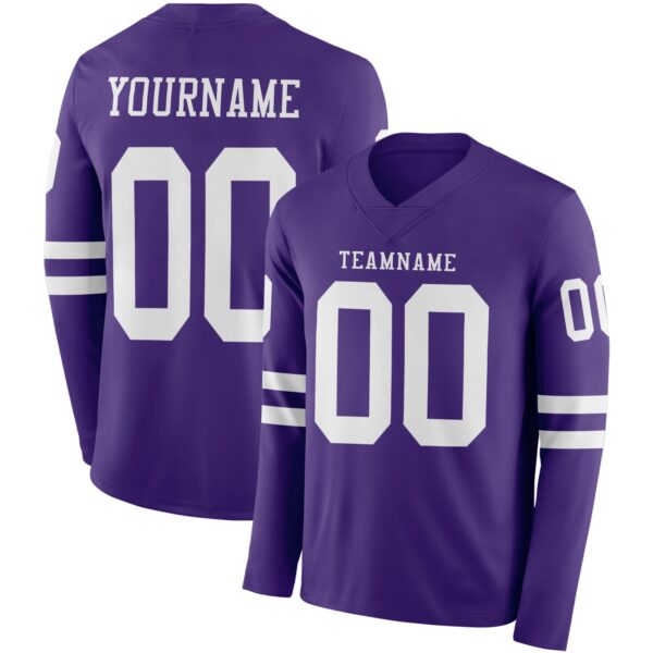 Custom Purple White Long Sleeve Authentic Football Jersey