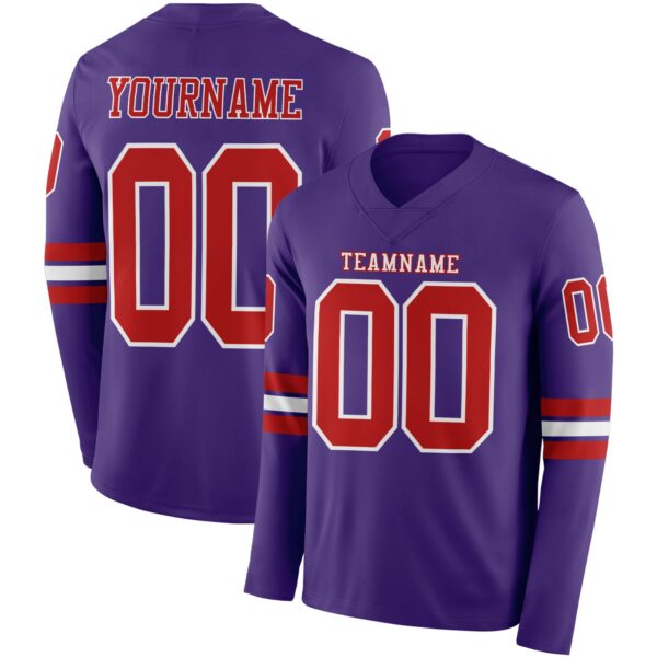 Custom Purple Red-White Long Sleeve Authentic Football Jersey