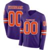 Custom Purple Orange-White Long Sleeve Authentic Football Jersey