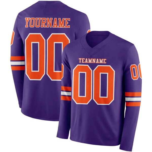 Custom Purple Orange-White Long Sleeve Authentic Football Jersey