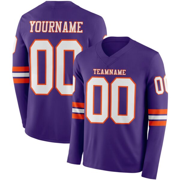 Custom Purple White-Orange Long Sleeve Authentic Football Jersey