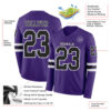 Custom Purple Black-White Long Sleeve Authentic Football Jersey