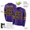 Custom Purple Black-Gold Long Sleeve Authentic Football Jersey
