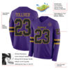 Custom Purple Black-Old Gold Long Sleeve Authentic Football Jersey