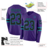 Custom Purple Black-Teal Long Sleeve Authentic Football Jersey