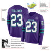 Custom Purple White Black-Teal Long Sleeve Authentic Football Jersey