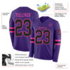 Custom Purple Black-Pink Long Sleeve Authentic Football Jersey