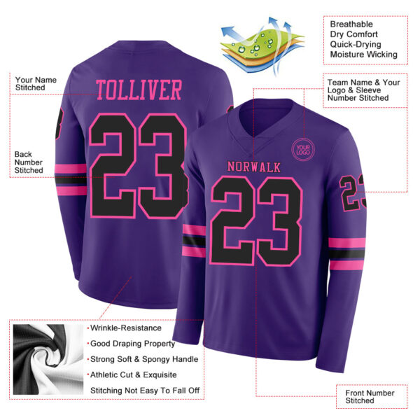 Custom Purple Black-Pink Long Sleeve Authentic Football Jersey