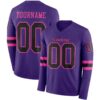 Custom Purple Black-Pink Long Sleeve Authentic Football Jersey