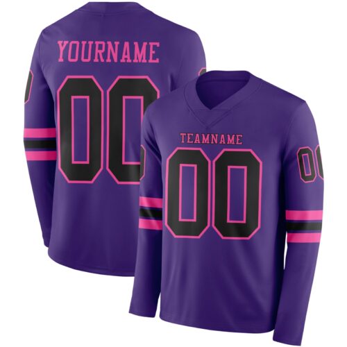 Custom Purple Black-Pink Long Sleeve Authentic Football Jersey